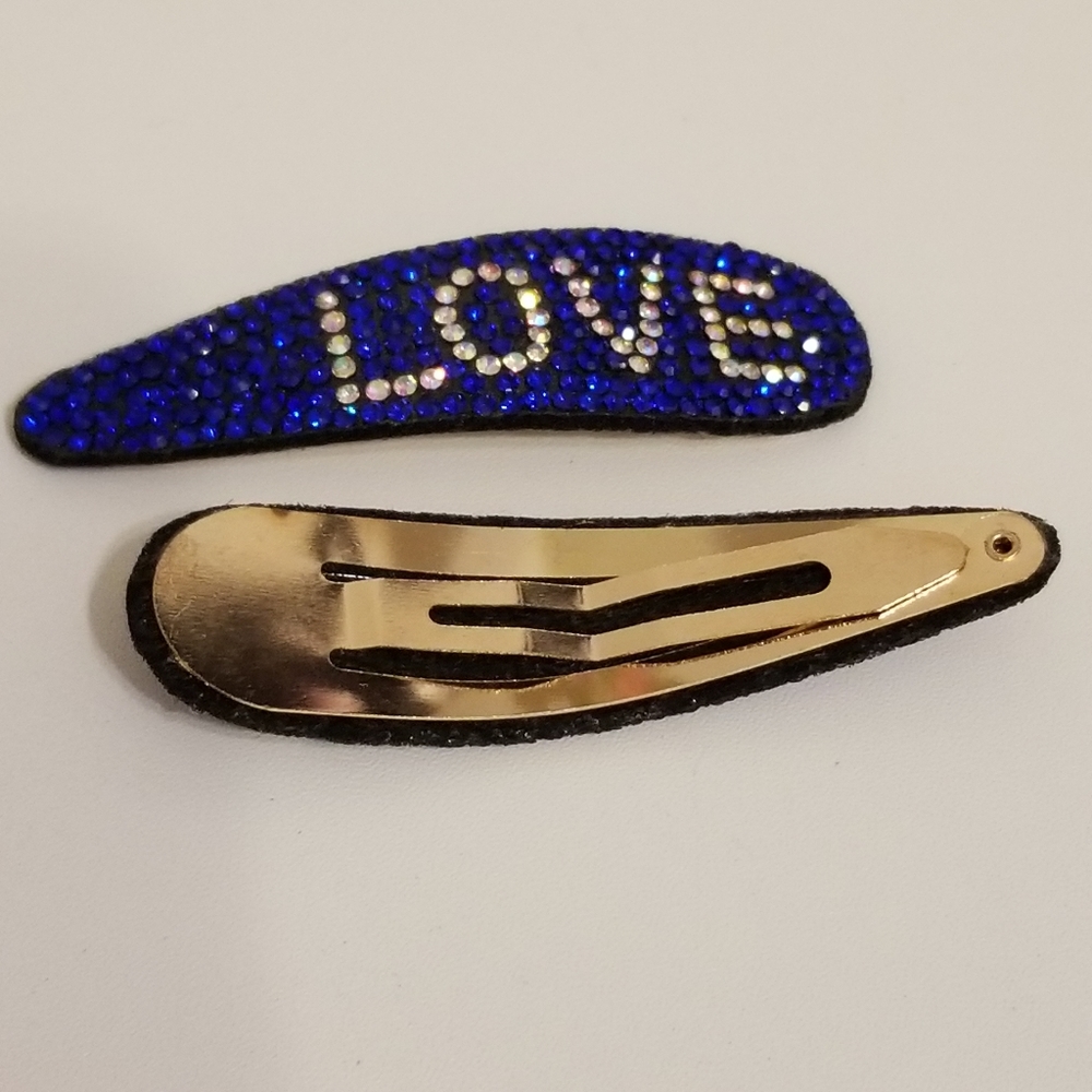 3/25🦋Blue Rhinestone LOVE Hair Clips New - Picture 3 of 5